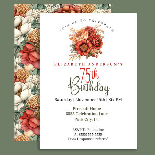 Invitation Pivoine et Chrysanthème Élégante d'Automne 75e Ann