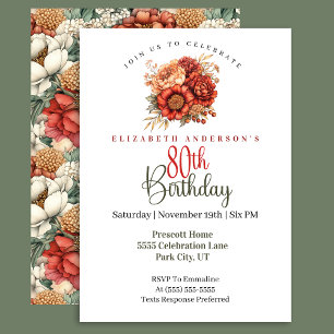Invitation Pivoine et Chrysanthème Élégante d'Automne 80e Ann