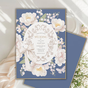 Invitation Pivoine Floral Élégant Vintage Mariage Bleu