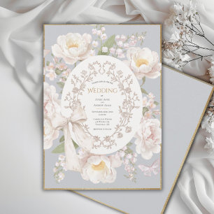 Invitation Pivoine Floral Élégant Vintage Mariage Gris