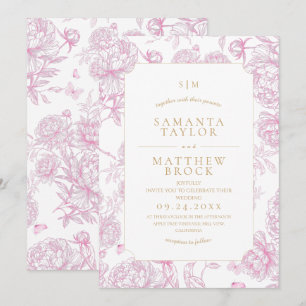 Invitation Pivoine française rose poussiéreuse délicate pour 