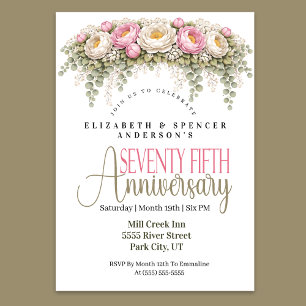 Invitation Pivoine rose et blanche 75e anniversaire de mariag