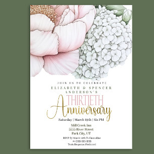 Invitation Pivoine Rose Fardée 30e Anniversaire de Mariage