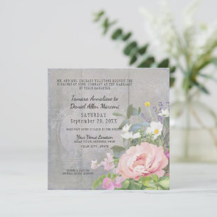 Invitation Pivoine Rose Fleur Sauvage de Marguerite Bois Gris