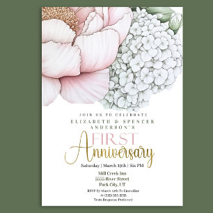 Invitation Pivoine Rose Pâle 1er Anniversaire de Mariage