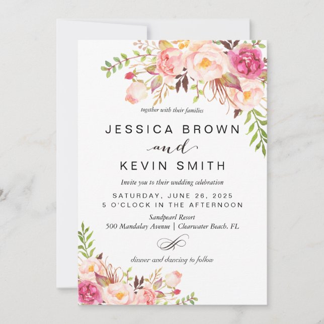 Invitation Pivoine rustique floral (Devant)