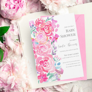 Invitation Pivoines à l'aquarelle, Ours & Articles pour bébé 