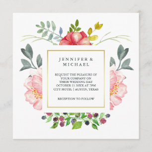Invitation Pivoines assez roses d'aquarelle avec le mariage
