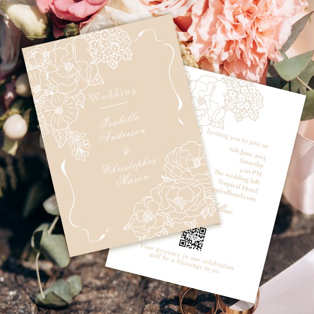 Invitation Pivoines de mariage romantiques ivoire délicat (Créateur téléchargé)