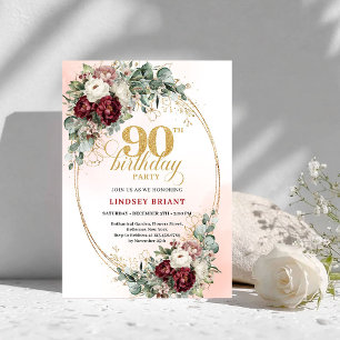 Invitation Pivoines de verdure rouge profond intemporel 90e a