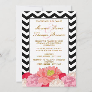 Invitation Pivoines et Chevrons