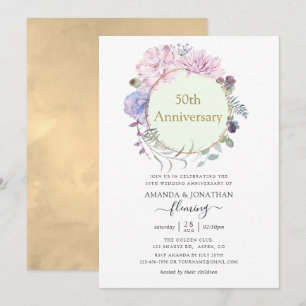 Invitation Pivoines Géométriques Pastel 50e Anniversaire de M