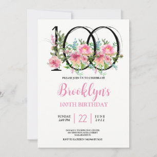 Invitation Pivoines roses 100e anniversaire