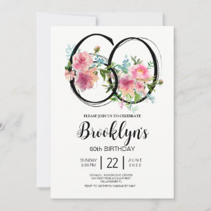 Invitation Pivoines roses 60e anniversaire