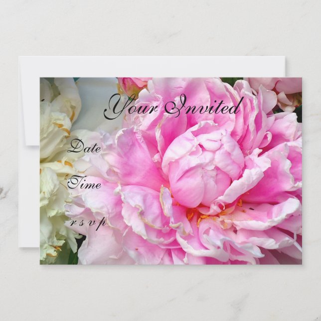 Invitation Pivoines roses blanches florales (Devant)