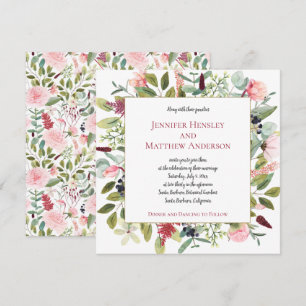 Invitation Pivoines roses et eucalyptus floral aquarelle