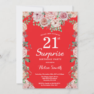 Invitation Pivoines roses florales 21e anniversaire surprise 