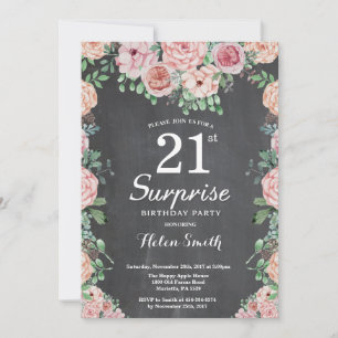 Invitation Pivoines roses florales surprennent 21e anniversai