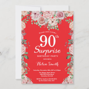 Invitation Pivoines roses florales Surprise 90e anniversaire