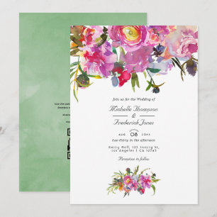 Invitation Pivoines Roses Vintage Code QR RSVP Mariage