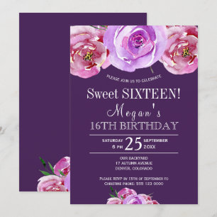 Invitation Pivoines violet prune rose chic floral sweet sixte