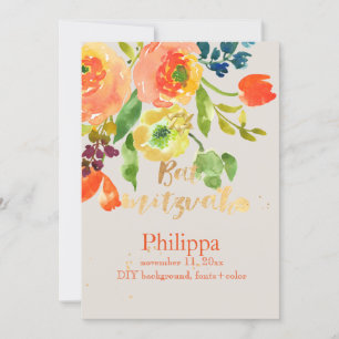 Invitation Pix-Dezines Aquarelle/Floral/RanunculusBat Mitzvah