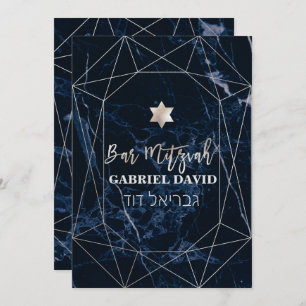 Invitation Pix Dezines Bleu Marble Bar Mitzvah