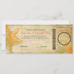 Invitation Pix-Dezines Boarding Pass+Plage+Orange Starfish