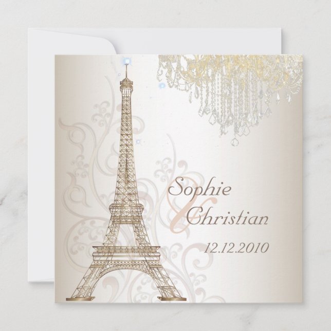 Invitation Pix-Dezines Faux Bronze Tour Eiffel / Chandelier (Devant)