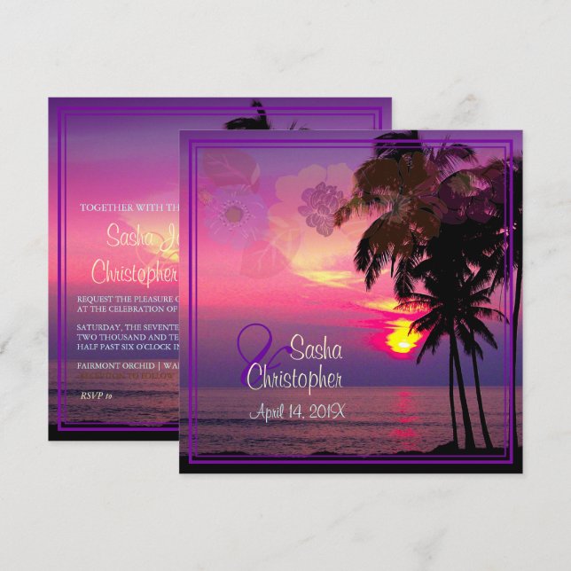 Invitation Pix Dezines Hawaiian Sunset Beach /Luau (Devant / Derrière)