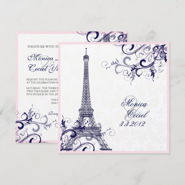 Invitation Pix Dezines la tour eiffel/paris/METALLIC SILVER (Devant / Derrière)