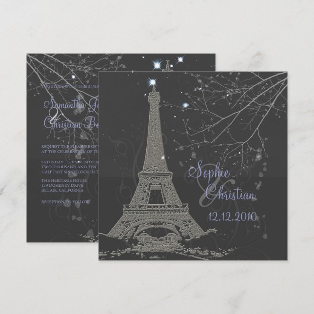 Invitation Pix-Dezines La Tour Eiffel+Swirls (Devant / Derrière)