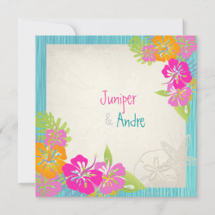 Invitation Pix-Dezines leis/hibiscus, couleur plage/do-it-you