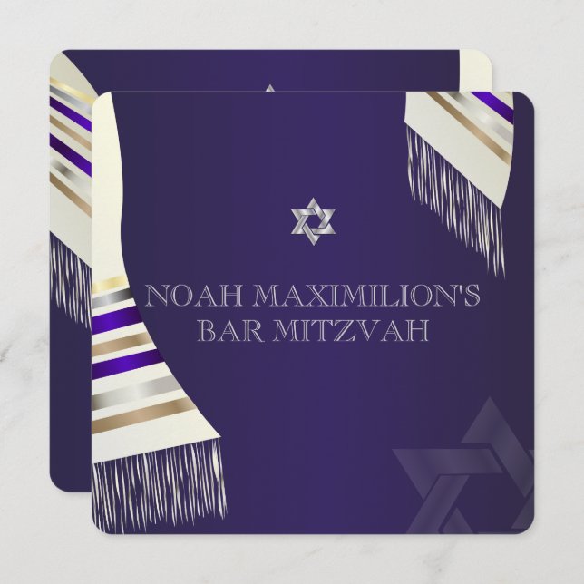 Invitation Pix Dezines mitzvah/violet tallit/do-it-yourself a (Devant / Derrière)