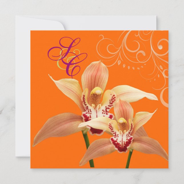 Invitation Pix-Dezines Orchidées/Orange + Ornement (Devant)