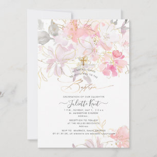 Invitation PixDezin Blush aquarelle Sweetpeas Baptême