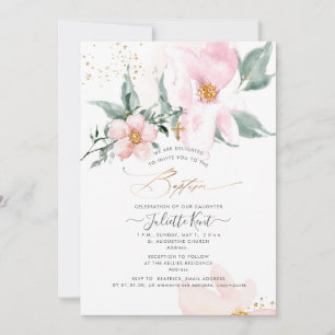Invitation PixDezin H2 Rose Simple Baptême en Rosé