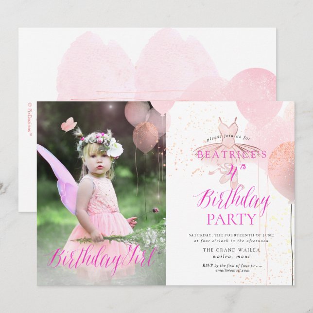 Invitation PixDezine N'IMPORTE QUEL ÂGE, Ballerina Birthday G (Devant / Derrière)