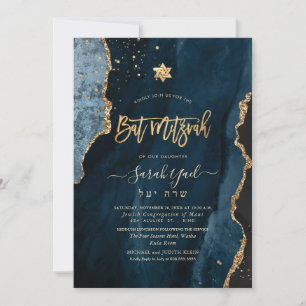 Invitation PixDezines Agate H2, Bat mitzvah Or bleu ardoise I