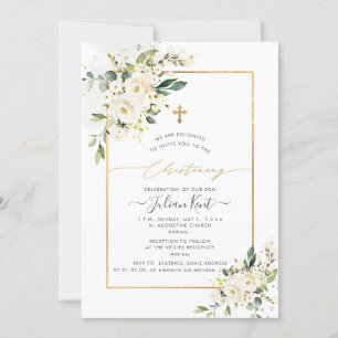 Invitation PixDezines Alabaster Rose H2 Fleurs Christening