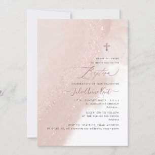 Invitation PixDezines Alcool Dusty Rose Rose Or Baptême