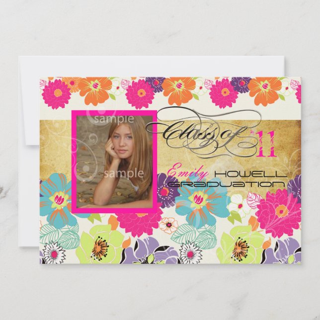Invitation PixDezines ALEGRE RETRO FLEURS GRADUATI (Devant)