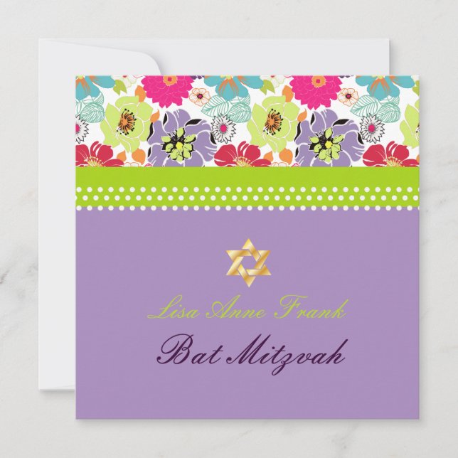 Invitation PixDezines Alegre rétro floral, Bat mitzvah (Devant)