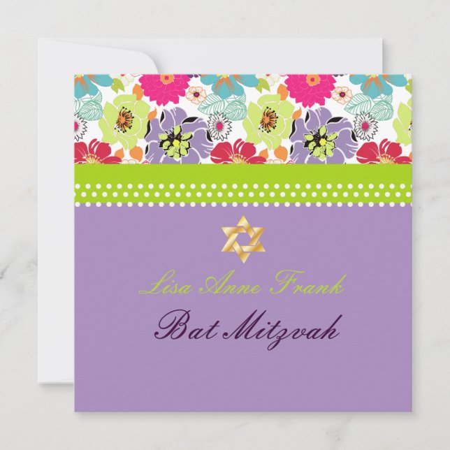 Invitation PixDezines Alegre rétro floral, Bat mitzvah (Devant)