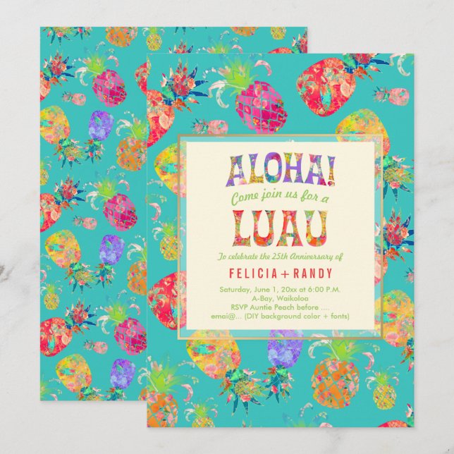 Invitation PixDezines Aloha Aloha Hawaiian Pineapples/DO-IT-Y (Devant / Derrière)