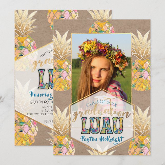 Invitation PixDezines Aloha Ananas, Graduation Luau (Devant / Derrière)