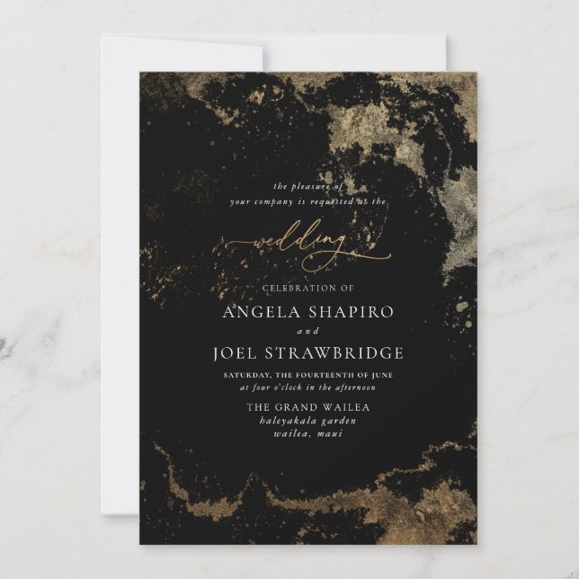 Invitation PixDezines Aquarelle Abstraite Faux Gold (Devant)