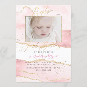 Invitation PixDezines Aquarelle Agate 1er Anniversaire Baptêm