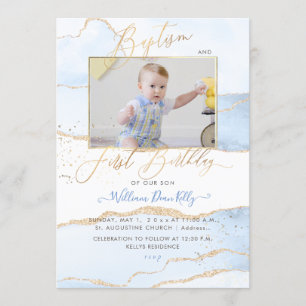 Invitation PixDezines Aquarelle Agate Baptême 1er anniversair
