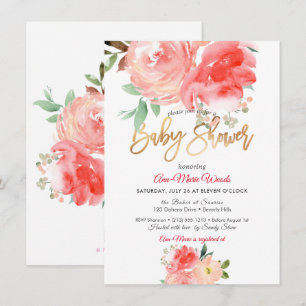 Invitation PixDezines Aquarelle Baby shower de pivoines de co